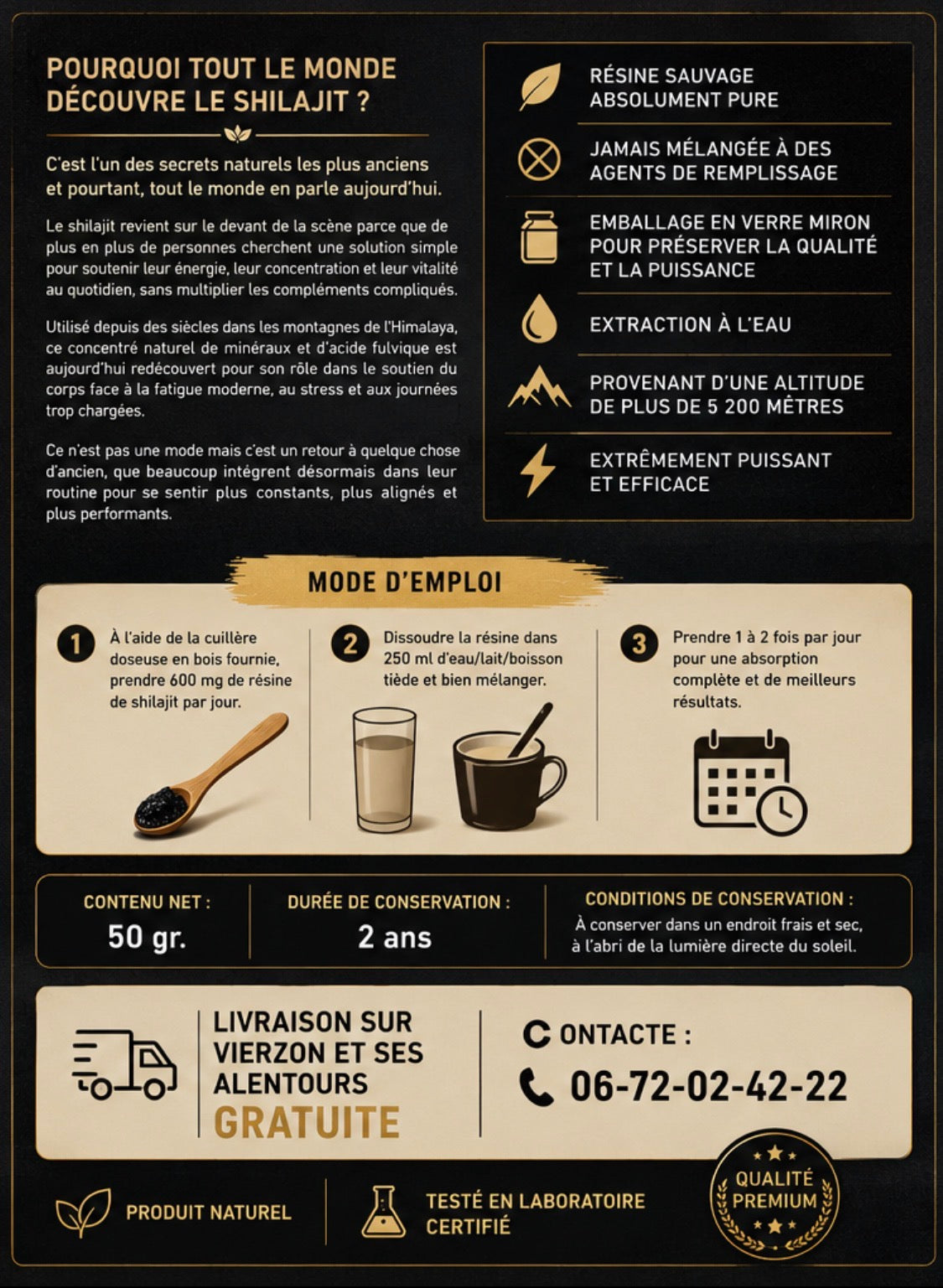 Résine de Shilajit 100% Pur des Montagnes de l’Himalaya Bien-Être Complément Alimentaire Ingérable
