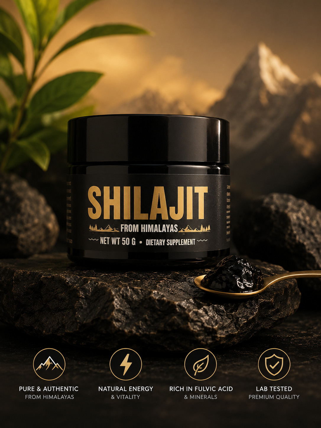 Résine de Shilajit 100% Pur des Montagnes de l’Himalaya Bien-Être Complément Alimentaire Ingérable